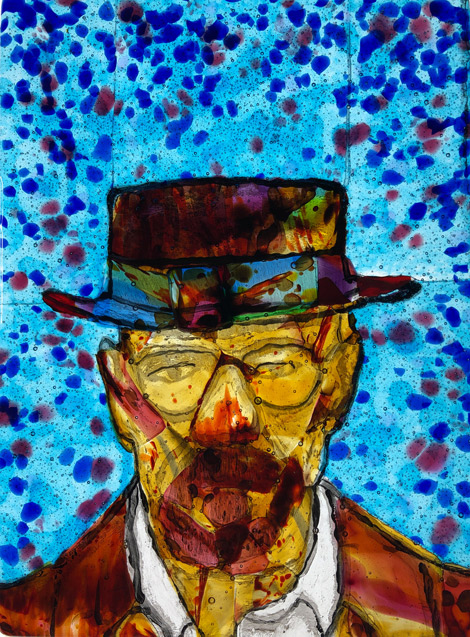 Glass painterly portrait of Walter White as Heisenberg