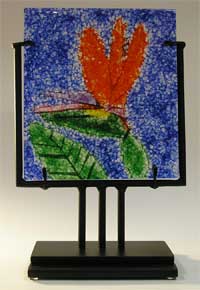 Bird of Paradise Art Glass Tile in Stand - Glass Panel