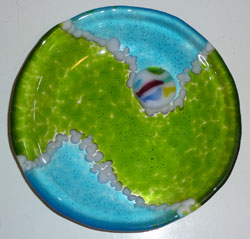 Green Turquoise Blue Sea Glass Art Bowl
