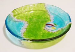 Side Green Turquoise Blue Sea Glass Art Bowl