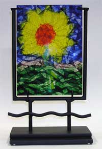 Flower Art Glass Tile in Stand - Cast Glass - Wave Petals
